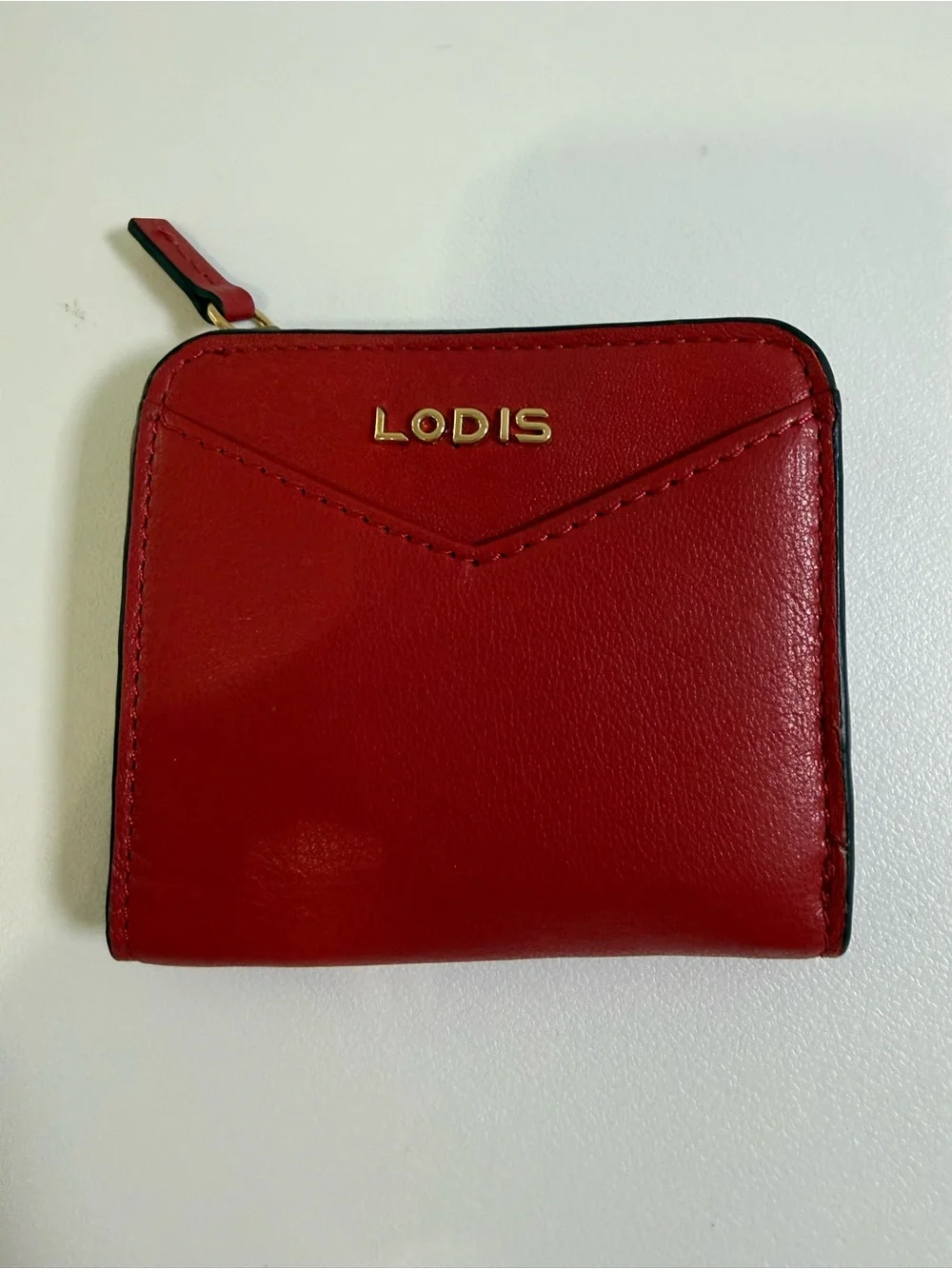 Lodis Red Leather Zip Card Wallet with Gold Logo